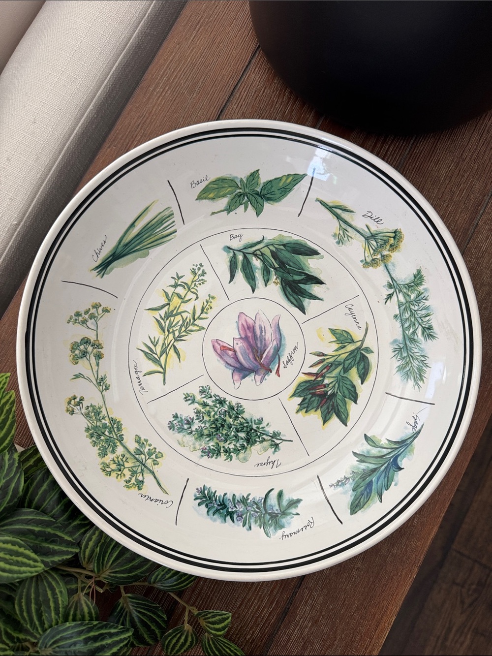 Williams Sonoma White Ceramic Herb Motif Serving Bowl